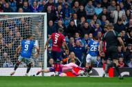 5th May 2024; Ibrox Stadium, Glasgow, Scotland; Scottish Premiership Football, Rangers versus Kilmarnock; Ben Davies of Rangers shoots and scores in the 62nd minute to make it 2-1 to
