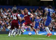 5th May 2024; Stamford Bridge, Chelsea, London, England: Premier League Football, Chelsea versus West Ham United; Tomas Soucek of West Ham United challenged by Conor Gallagher of