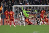 5th May 2024, Stadio Olimpico, Rome, Italy; Serie A Football; Roma versus Juventus; Mile Svilar of AS Roma makes a diving save to the top