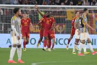 5th May 2024, Stadio Olimpico, Rome, Italy; Serie A Football; Roma versus Juventus; Romelu Lukaku of AS Roma celebrates after scoring the goal for 1-0 in the 15th