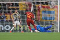 5th May 2024, Stadio Olimpico, Rome, Italy; Serie A Football; Roma versus Juventus; Romelu Lukaku of AS Roma shoots and scores the goal for 1-0 in the 15th
