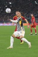 5th May 2024, Stadio Olimpico, Rome, Italy; Serie A Football; Roma versus Juventus; Filip Kostic of FC Juventus controls a high