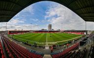 6th May 2024; Gresty Road, Crewe, Cheshire, England; EFL League Two Play Off Football, First Leg, Crewe Alexandra versus Doncaster Rovers; A view of Gresty Road Mormflake Stadium showing the pitch and stands before kick