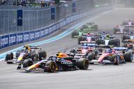 5th May 2024; Miami International Autodrome, Miami, Florida, USA; Formula 1 Crypto.com Miami Grand Prix 2024; Race Day; Max Verstappen of the Netherlands driving the number 1 Oracle Red Bull Racing car, Sergio Perez of Mexico driving the number 11 Oracle Red Bull Racing car, Charles Leclerc of Monaco driving the number 16 Scuderia Ferrari and Carlos Sainz Jr. of Spain driving the number 55 Scuderia Ferrari lead at the start of the race