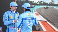 4th May 2024; Miami International Autodrome, Miami, Florida, USA; Formula 1 Crypto.com Miami Grand Prix 2024; Qualifying Day; Scuderia Ferrari driver Charles Leclerc of Monaco and Scuderia Ferrari driver Carlos Sainz Jr. of Spain talk after finishing second and third in the qualifying session