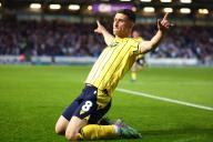 8th May 2024; Weston Homes Stadium, Peterborough, Cambridgeshire, England; League One Play Off Semi Final, Second Leg Football, Peterborough United versus Oxford United; Cameron Brannagan of Oxford United celebrates after he scores for 1