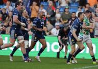 10th May 2024; Salford Community Stadium, Salford, Lancashire, England; Gallagher Premiership Rugby, Sale Sharks versus Leicester Tigers; Sam James of Sale Sharks celebrates after scoring in the 34th minute to make the score 21-12 to