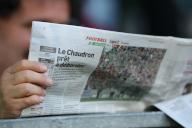 10th May 2024; Stade Geoffroy Guichard, Saint-Etienne, France; French League 2 football, AS Saint-Etienne versus Rodez; A man reading l