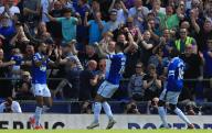 11th May 2024; Goodison Park, Liverpool, England; Premier League Football, Everton versus Sheffield United; Dominic Calvert-Lewin and Dwight McNeil celebrate the opening goal scored by Abdoulaye Doucoure of Everton after 31