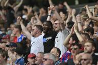 11th May 2024; Molineux Stadium, Wolverhampton, West Midlands, England; Premier League Football, Wolverhampton Wanderers versus Crystal Palace; Crystal Palace fans celebrate the win after the final