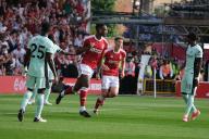 11th May 2024; The City Ground, Nottingham, England; Premier League Football, Nottingham Forest versus Chelsea; Willy Boly of Nottingham Forest celebrates his goal in the 16th minute for 1
