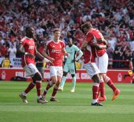 11th May 2024; The City Ground, Nottingham, England; Premier League Football, Nottingham Forest versus Chelsea; Willy Boly of Nottingham Forest celebrates his goal in the 16th minute for 1