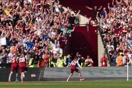 11th May 2024; London Stadium, London, England; Premier League Football, West Ham United versus Luton Town; George Earthy of West Ham United celebrates after he scores for 3-1 in the 76th