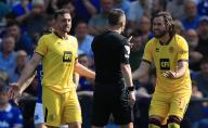 11th May 2024; Goodison Park, Liverpool, England; Premier League Football, Everton versus Sheffield United; Jack Robinson and Ben Brereton Diaz of Sheffield United protest to referee Stuart Atwell