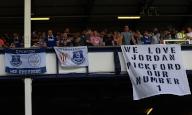 11th May 2024; Goodison Park, Liverpool, England; Premier League Football, Everton versus Sheffield United; Everton supporters displays banners from the upper tier of the Gwladys Street end