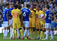 11th May 2024; Goodison Park, Liverpool, England; Premier League Football, Everton versus Sheffield United; Auston Trusty of Sheffield United argues with James Tarkowski of