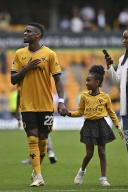 11th May 2024; Molineux Stadium, Wolverhampton, West Midlands, England; Premier League Football, Wolverhampton Wanderers versus Crystal Palace; Nelson Semedo of Wolves walks around the pitch with his family at the end of the last home game of the