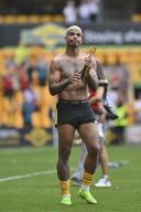 11th May 2024; Molineux Stadium, Wolverhampton, West Midlands, England; Premier League Football, Wolverhampton Wanderers versus Crystal Palace; Mario Lemina of Wolves holds his trophy for winning Supporter
