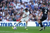 11th May 2024; Tottenham Hotspur Stadium, London, England; Premier League Football, Tottenham Hotspur versus Burnley; Cristian Romero of Tottenham Hotspur passing the ball into