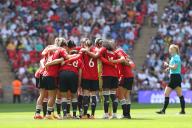 12th May 2024; Wembley Stadium, London, England; Womens FA Cup Final Football, Manchester United versus Tottenham Hotspur; Manchester United starting team huddle before kick off
