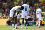 12th May 2024; Carrow Road, Norwich, Norfolk, England; EFL Championship Play Off Football, Semi Final, First Leg, Norwich City versus Leeds United; A dejected Junior Firpo of Leeds United after the 0-0