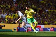 12th May 2024; Carrow Road, Norwich, Norfolk, England; EFL Championship Play Off Football, Semi Final, First Leg, Norwich City versus Leeds United; Borja Sainz of Norwich City competes for the ball with Sam Byram of Leeds