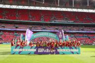 12th May 2024; Wembley Stadium, London, England; Womens FA Cup Final Football, Manchester United versus Tottenham Hotspur; Manchester United captain Katie Zelem lifts the Adobe Women\'s FA Cup winner trophy
