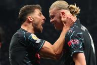14th May 2024; Tottenham Hotspur Stadium, London, England; Premier League Football, Tottenham Hotspur versus Manchester City; Erling Haaland of Manchester City celebrates with Ruben Dias after he scored from the penalty spot for 0-2 in injury