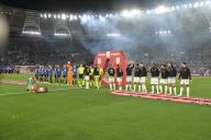 15th May 2024, Stadio Olimpico, Rome, Italy; Italian Coppa Italia Football Final; Atalanta versus Juventus; The two team sline up and shake hands before the kick
