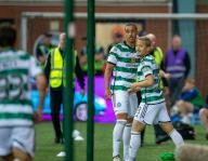 15th May 2024; Rugby Park, Kilmarnock, Scotland: Scottish Premiership Football, Kilmarnock versus Celtic; Daizen Maeda of Celtic celebrates with Adam Idah of Celtic after he scored in the 12th minute to make it 2-0 to