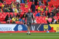 18th May 2024; Wembley Stadium, London, England; EFL League One Play Off Football Final, Bolton Wanderers versus Oxford United; goalkeeper Joel Coleman of Bolton Wanderers taking part in warm up ahead of kick-off