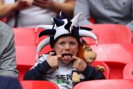 18th May 2024; Wembley Stadium, London, England; EFL League One Play Off Football Final, Bolton Wanderers versus Oxford United; A young Bolton Wanderers fan pulls a face for the