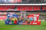 18th May 2024; Wembley Stadium, London, England; EFL League One Play Off Football Final, Bolton Wanderers versus Oxford United; Oxford United players and staff celebrate winning the Sky Bet League One Play-off Final