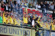18th May 2024; Wembley Stadium, London, England; EFL League One Play Off Football Final, Bolton Wanderers versus Oxford United; Oxford United captain Elliott Moore lifts the Sky Bet League One Play-off winner trophy