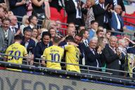 18th May 2024; Wembley Stadium, London, England; EFL League One Play Off Football Final, Bolton Wanderers versus Oxford United; Elliott Moore of Oxford United is congratulated by CEO Tim Williams