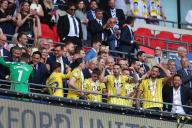 18th May 2024; Wembley Stadium, London, England; EFL League One Play Off Football Final, Bolton Wanderers versus Oxford United; Owen Dale of Oxford United celebrate winning the Sky Bet League One Play-off