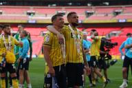 18th May 2024; Wembley Stadium, London, England; EFL League One Play Off Football Final, Bolton Wanderers versus Oxford United; Marcus Browne of Oxford United celebrates with Cameron Brannagan after the match