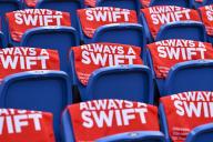 19th May 2024; Ken Rosewall Arena, Sydney, NSW, Australia: Suncorp Super Netball , New South Wales Swifts versus Giants Netball;n Swifts seat covers are displayed in the