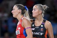 19th May 2024; Ken Rosewall Arena, Sydney, NSW, Australia: Suncorp Super Netball , New South Wales Swifts versus Giants Netball; Sarah Klau of the NSW Swifts and Matisse Letherbarrow of the