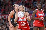 19th May 2024; Ken Rosewall Arena, Sydney, NSW, Australia: Suncorp Super Netball , New South Wales Swifts versus Giants Netball; Helen Housby of the NSW Swifts shows her delight after a clinical move by the