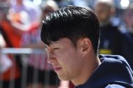 19th May 2024; Bramall Lane, Sheffield, England; Premier League Football, Sheffield United versus Tottenham Hotspur; Son Heung-min of Spurs squints in the bright sunshine as he arrives at Bramall