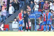 19th May 2024; Selhurst Park, Selhurst, London, England; Premier League Football, Crystal Palace versus Aston Villa; Crystal Palace manager Oliver Glasner speaks to Joachim Andersen while theres a break in play after Jean-Philippe Mateta of Crystal Palace goal and hat-trick in the 63rd minute