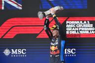 19th May 2024; Autodromo Enzo e Dino Ferrari, Imola, Italy; FIA Formula 1 Emilia Romagna Grand Prix 2024; Race Day; Max Verstappen of Netherlands driving for Red Bull Racing F1 Team first place celebrates on the