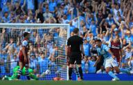 19th May 2024; Etihad Stadium, Manchester, England; Premier League Football, Manchester City versus West Ham United; Rodri of Manchester City celebrates after scoring for 3-1 after 59