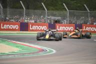 19th May 2024; Autodromo Enzo e Dino Ferrari, Imola, Italy; FIA Formula 1 Emilia Romagna Grand Prix 2024; Race Day; Max Verstappen of Red Bull leads Lando Norris of