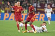 19th May 2024, Stadio Olimpico, Rome, Italy; Serie A Football; Roma versus Genoa; Evan Ndicka of AS Roma and Mateo Retegui of Genoa CFC compete for the