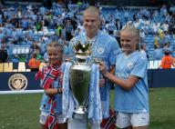 19th May 2024; Etihad Stadium, Manchester, England; Premier League Football, Manchester City versus West Ham United; Erling Haaland of Manchester City poses with family members and the Premier League