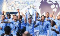 19th May 2024; Etihad Stadium, Manchester, England; Premier League Football, Manchester City versus West Ham United; Kevin de Bruyne of Manchester City lifts the trophy