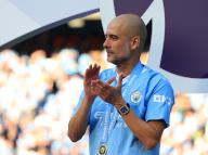 19th May 2024; Etihad Stadium, Manchester, England; Premier League Football, Manchester City versus West Ham United; Manchester City manager Pep Guardiola applauds his players during the medal
