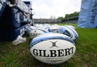 1st June 2024, The Recreation Ground, Bath, Somerset, England; Gallagher Premiership Rugby, Play-Off, Bath versus Sale Sharks; a branded rugby ball on the pitch at The